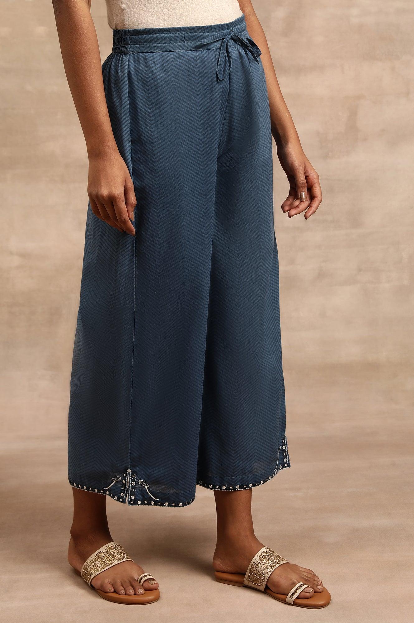 Indigo Chevaron Print Parallell Pants - wforwoman