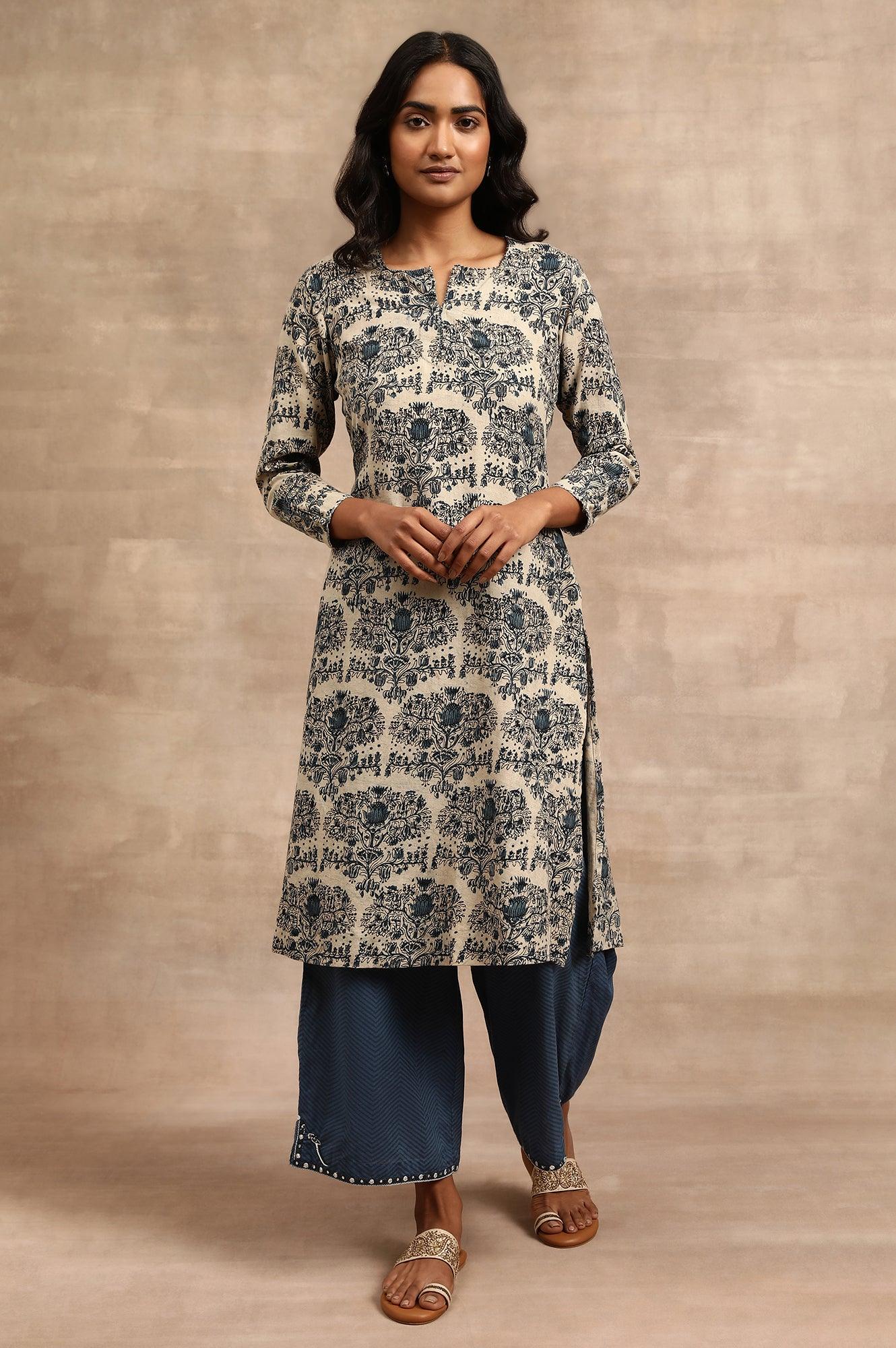 Indigo Chevaron Print Parallell Pants - wforwoman