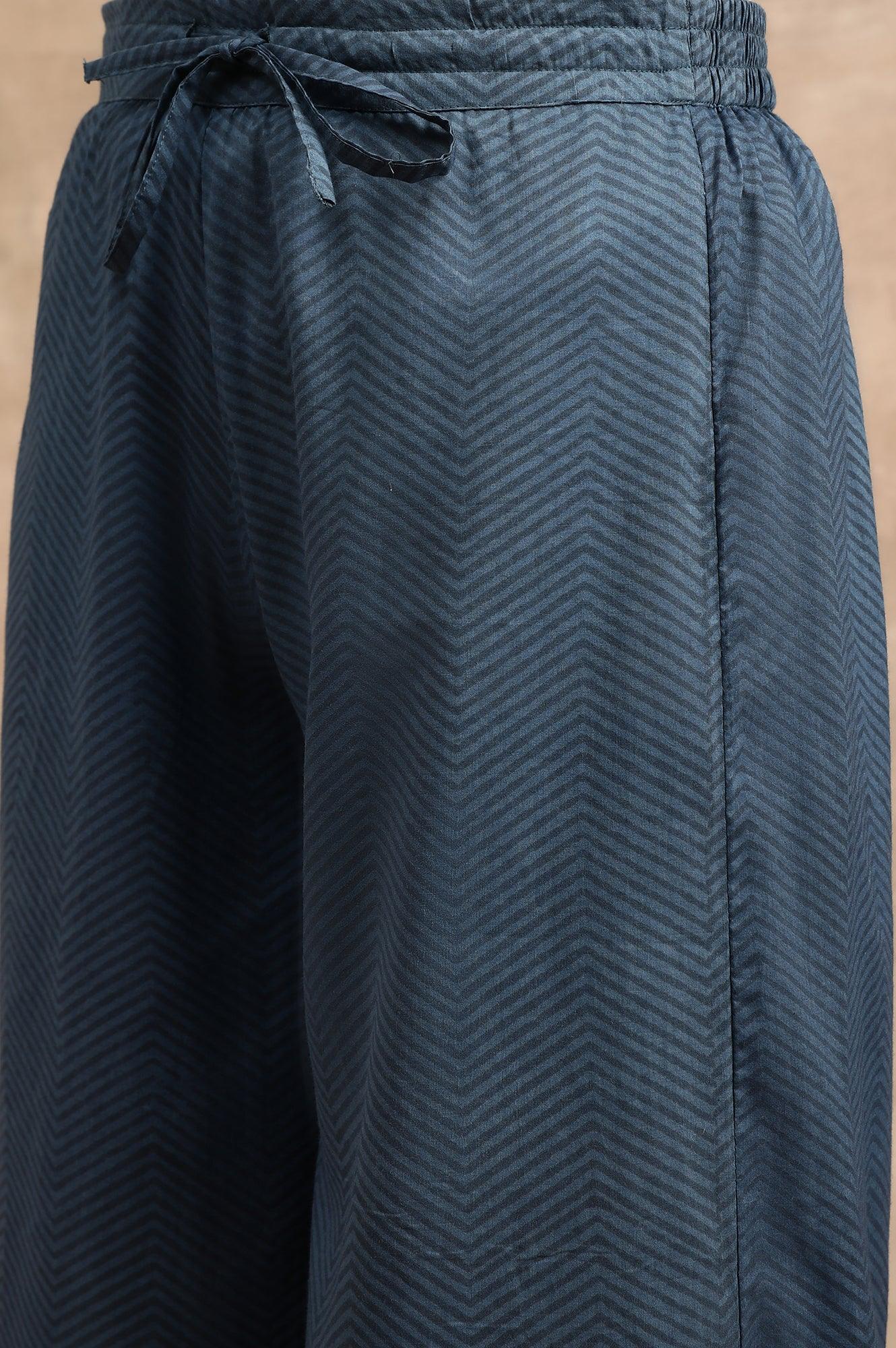 Indigo Chevaron Print Parallell Pants - wforwoman