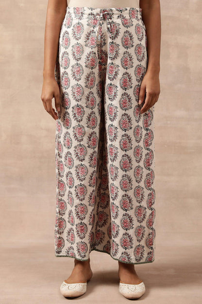 White Hand Block Buti Print Parallel Pants - wforwoman