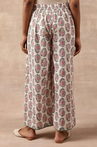 White Hand Block Buti Print Parallel Pants - wforwoman