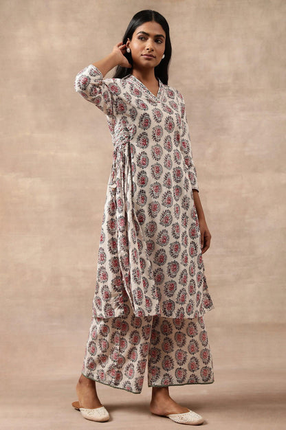 White Hand Block Buti Print Parallel Pants - wforwoman