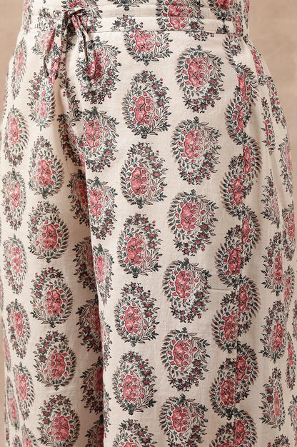White Hand Block Buti Print Parallel Pants - wforwoman
