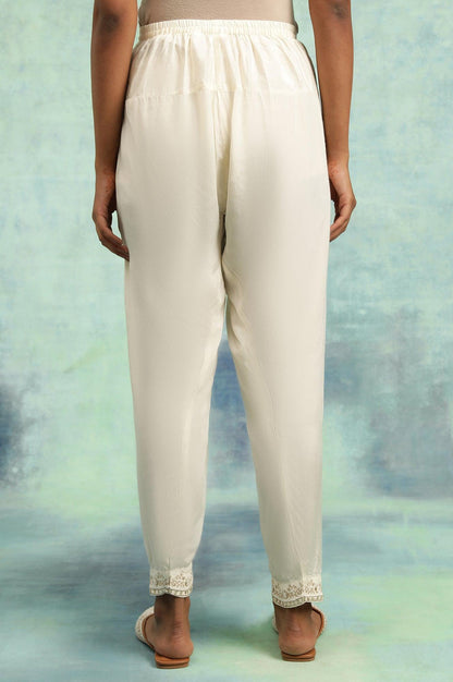 Ecru Solid Salwar With Gold Embroidery At Hem - wforwoman