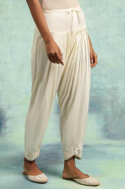 Ecru Solid Salwar With Gold Embroidery At Hem - wforwoman