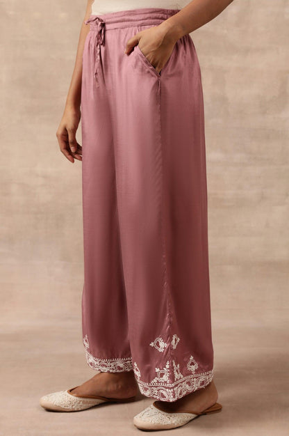 Pink Parallel Pants With Dori Embroidery At Hem - wforwoman