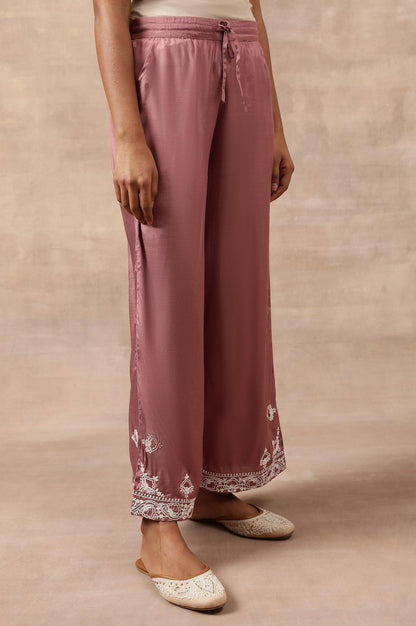 Pink Parallel Pants With Dori Embroidery At Hem - wforwoman