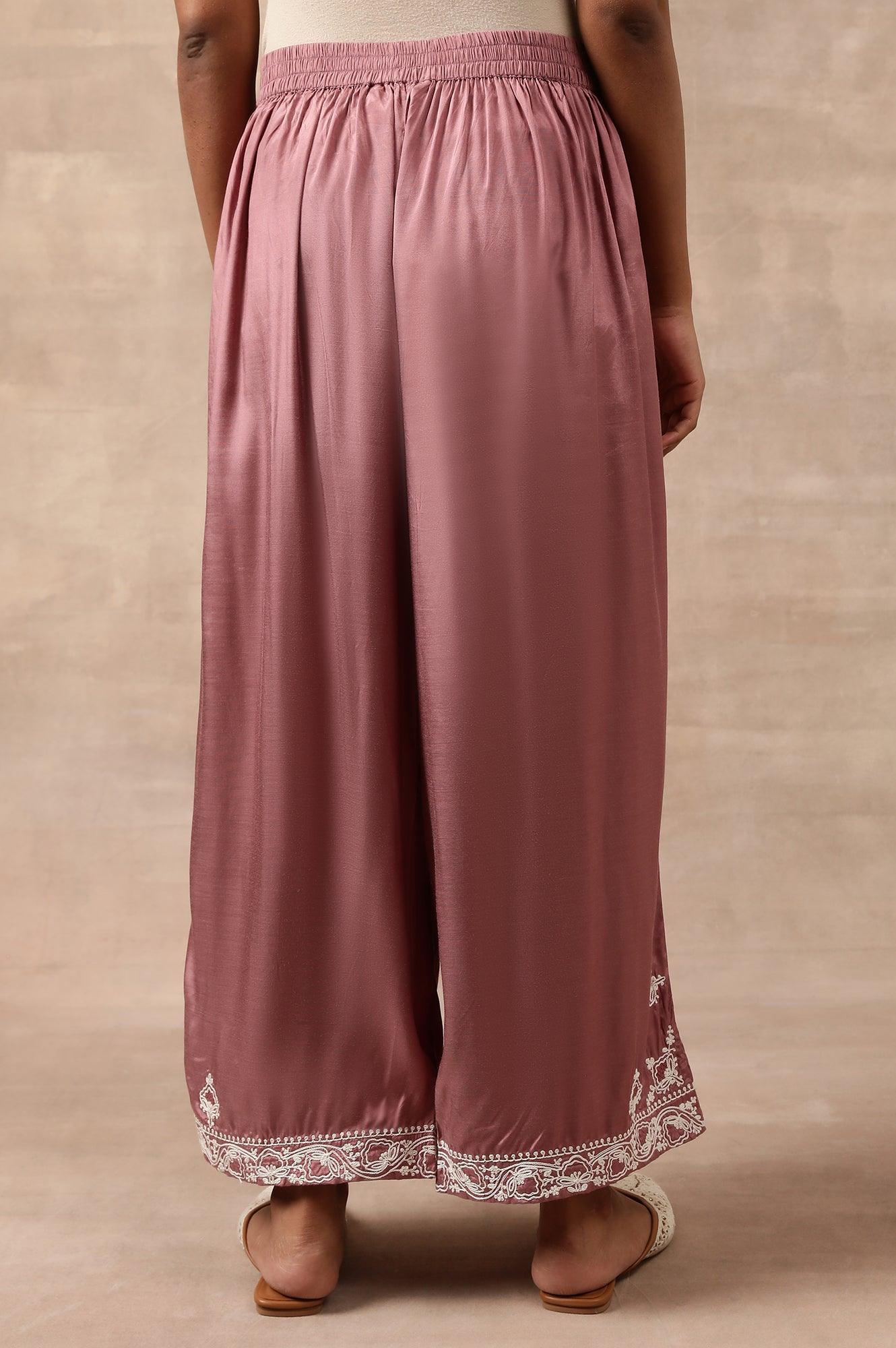Pink Parallel Pants With Dori Embroidery At Hem - wforwoman