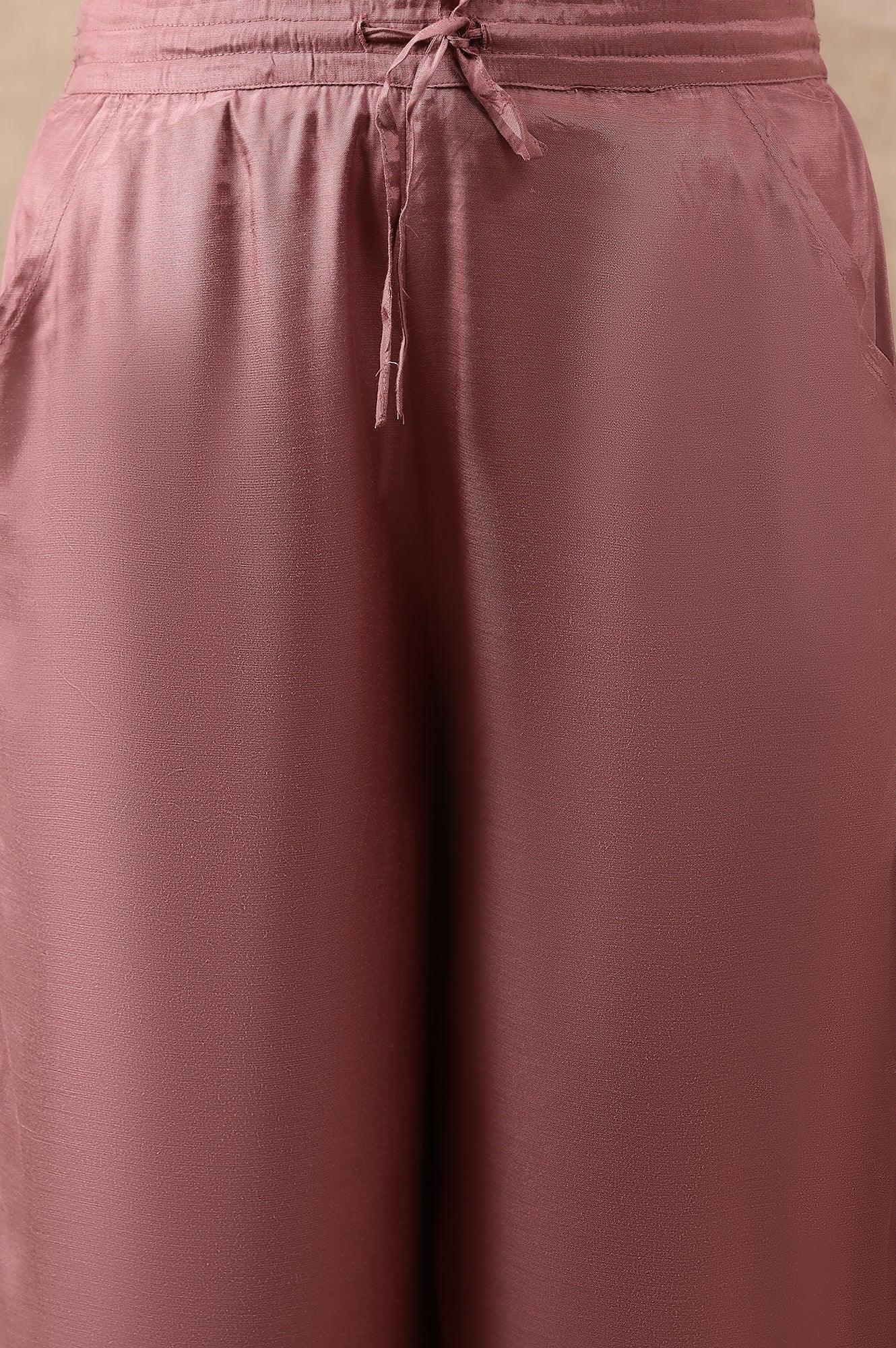 Pink Parallel Pants With Dori Embroidery At Hem - wforwoman