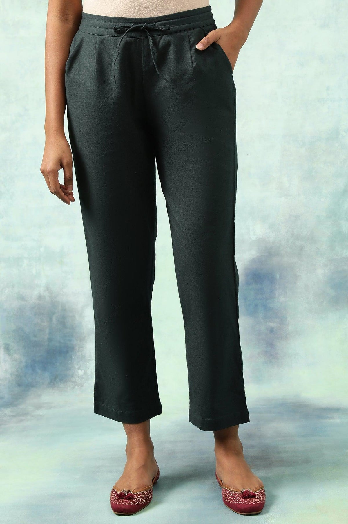 Sea Moss Straight Pants In Cotton Flax - S