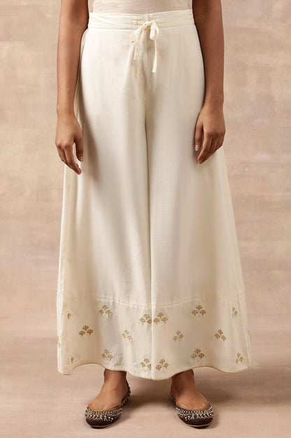 Ecru Solid Flared Pants - wforwoman