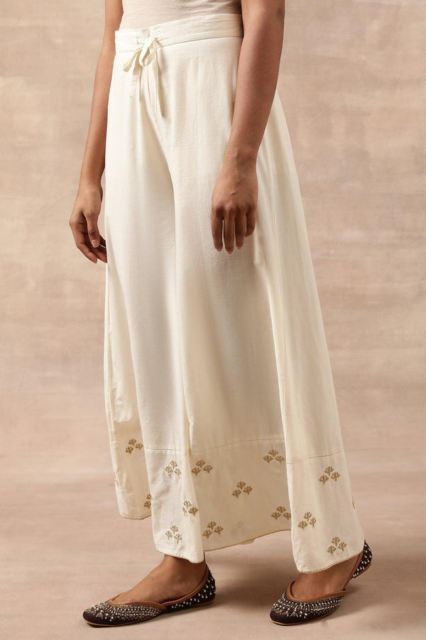 Ecru Solid Flared Pants