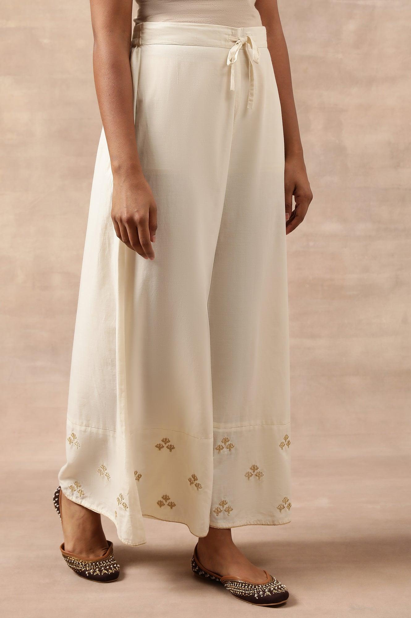 Ecru Solid Flared Pants - wforwoman