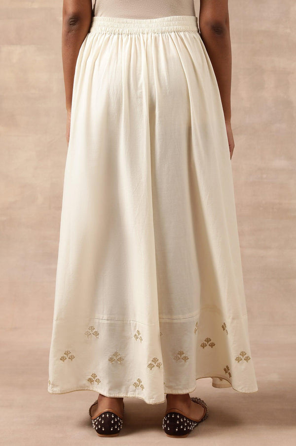 Ecru Solid Flared Pants