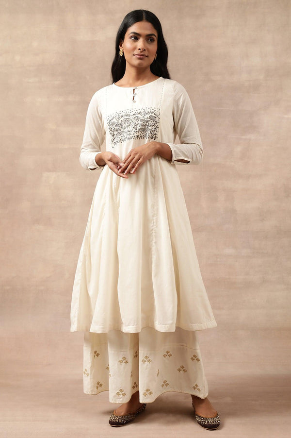 Ecru Solid Flared Pants