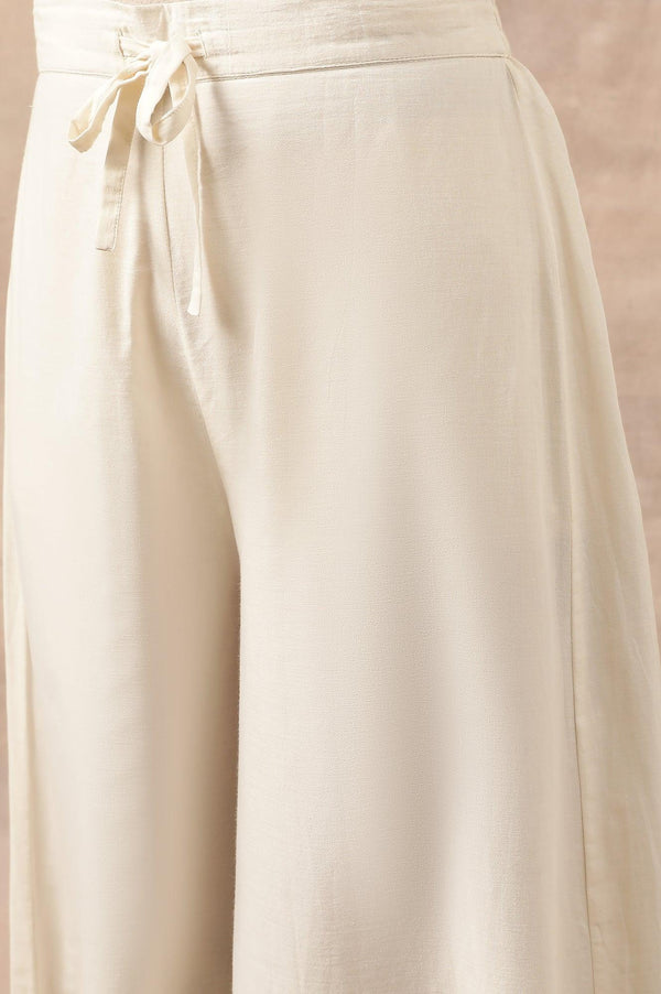 Ecru Solid Flared Pants