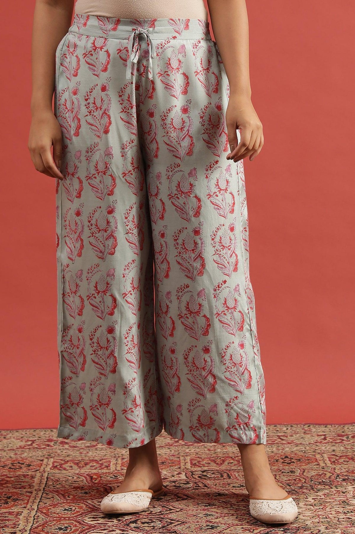 Smoke Green Printed Parallel Pants - XL