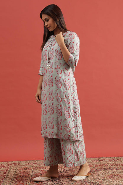 Smoke Green Printed Parallel Pants - wforwoman