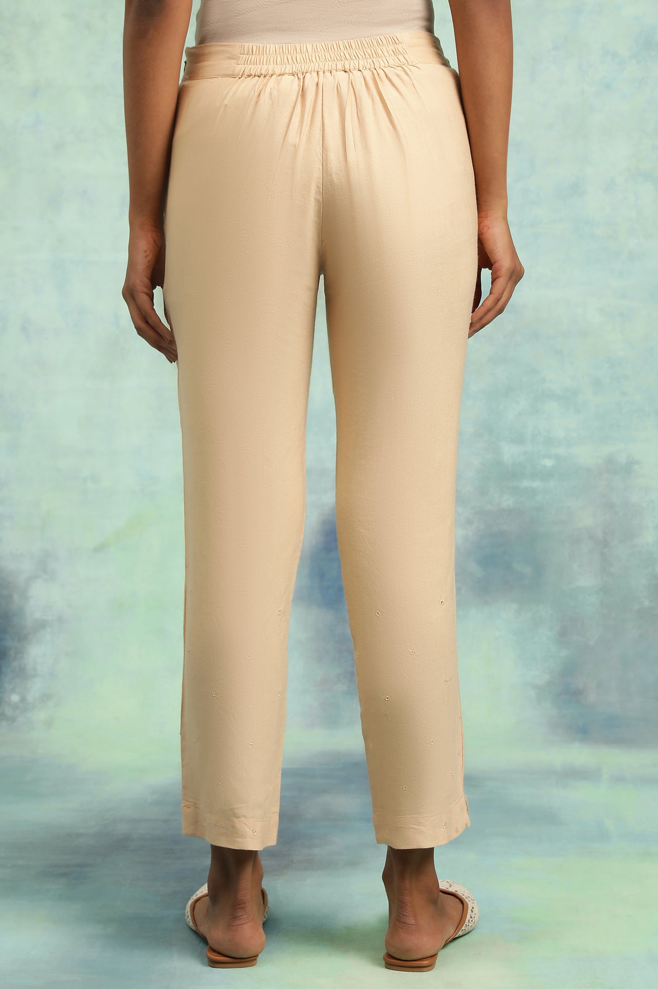 Beige Solid Slim Pants