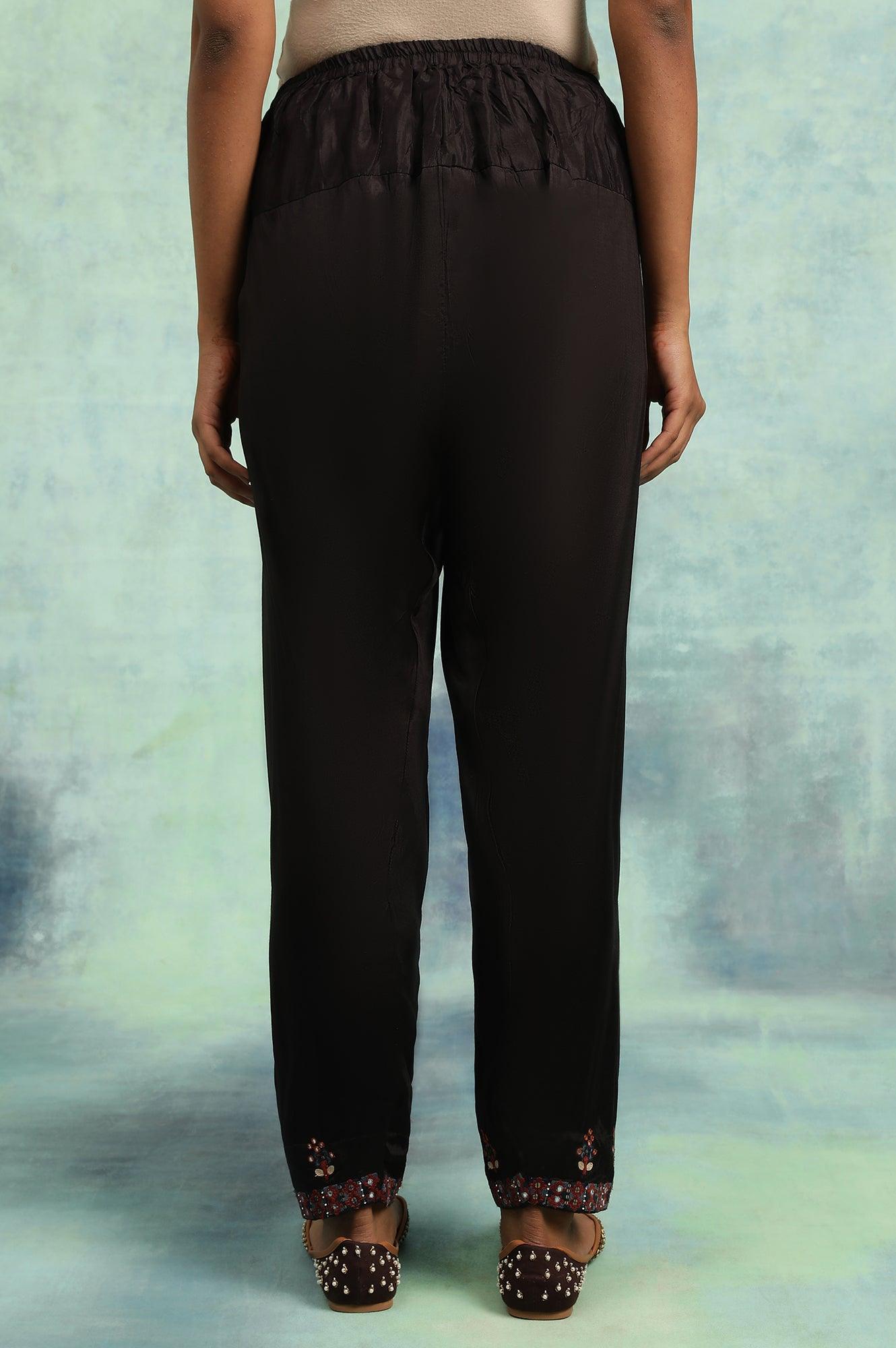 Cofee Brown Solid Salwar With Mirror Work Embroidery At Hem - wforwoman