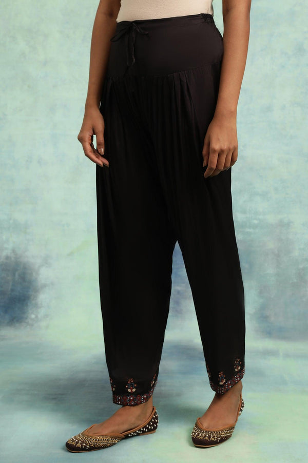 Cofee Brown Solid Salwar With Mirror Work Embroidery At Hem
