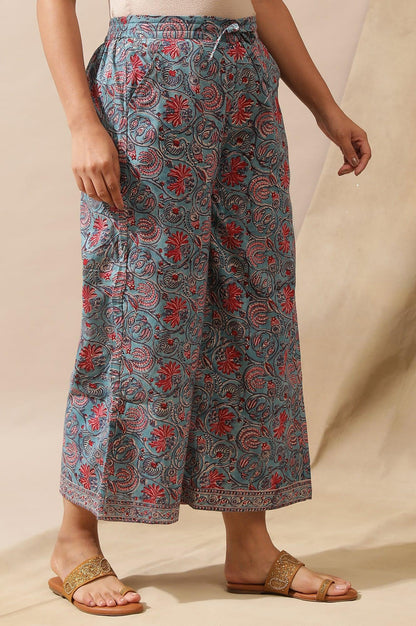 Blue Floral Multicolored Parallel Pants - wforwoman