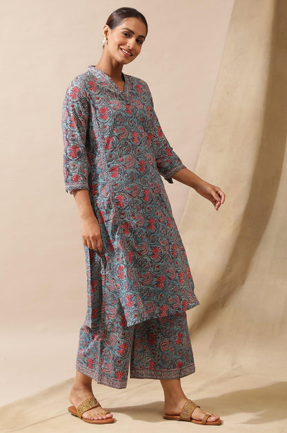 Blue Floral Multicolored Parallel Pants - wforwoman