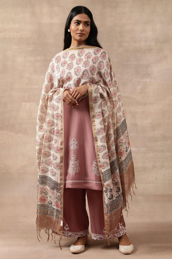 Ecru Multicoloured Printed Cotton Silk Drape