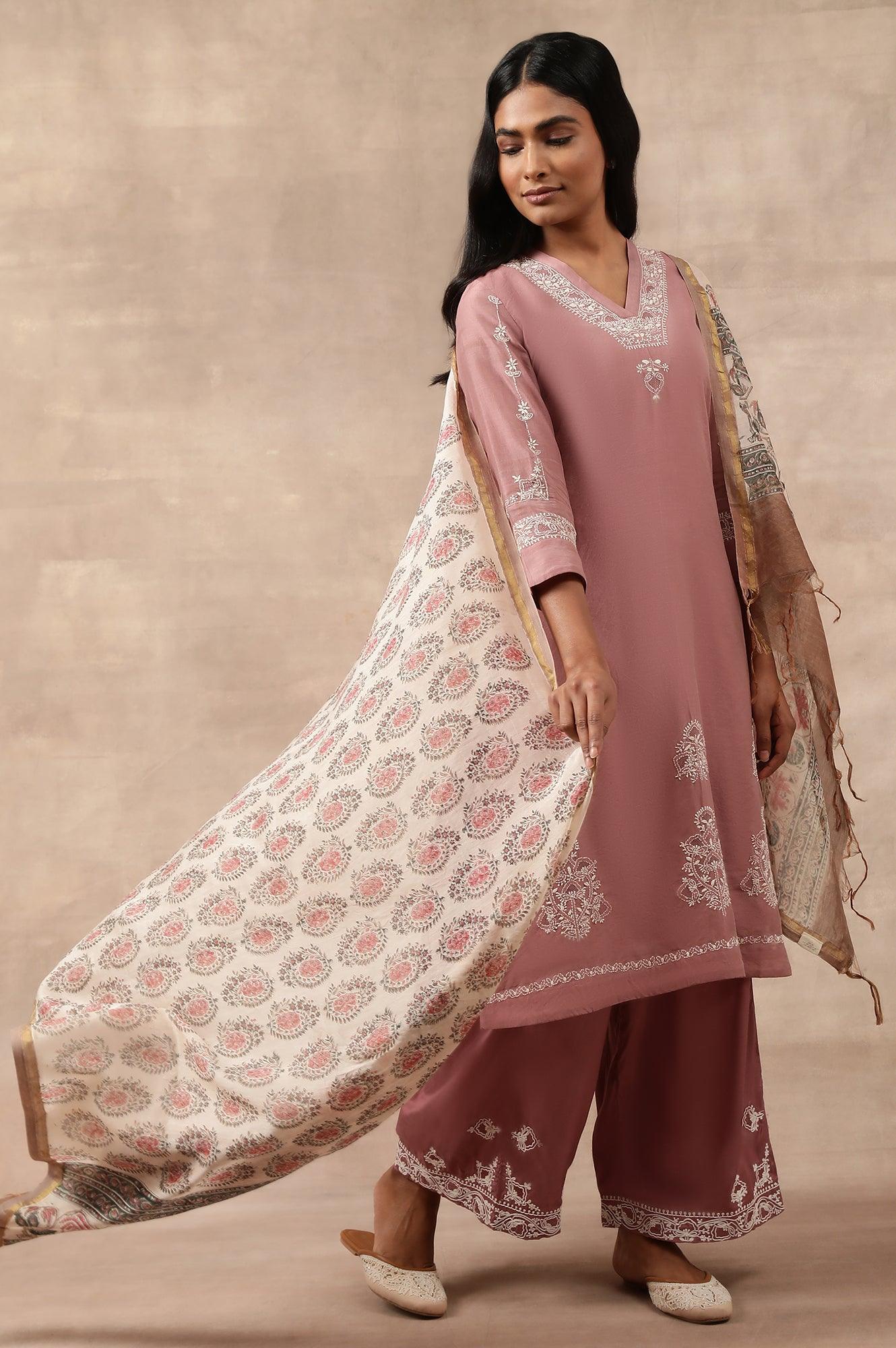 Ecru Multicoloured Printed Cotton Silk Drape - wforwoman