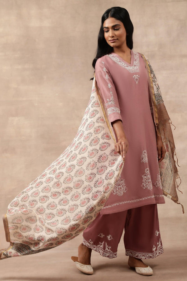 Ecru Multicoloured Printed Cotton Silk Drape
