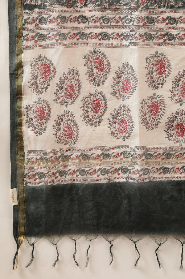 Green Multicoloured Printed Cotton Silk Drape