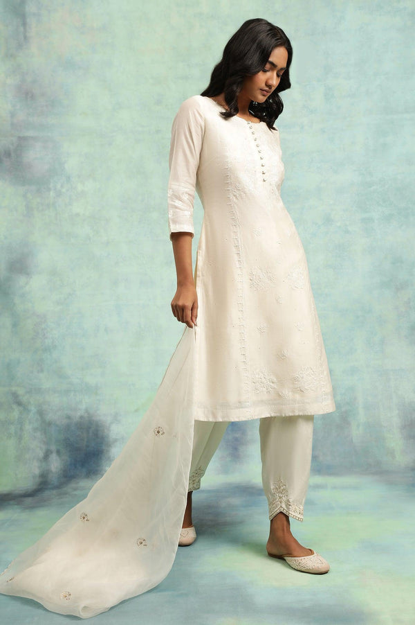 Ecru Solid Silk Organza Drape