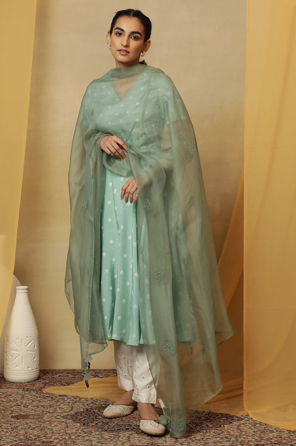 Blue Solid Silk Organza Drape