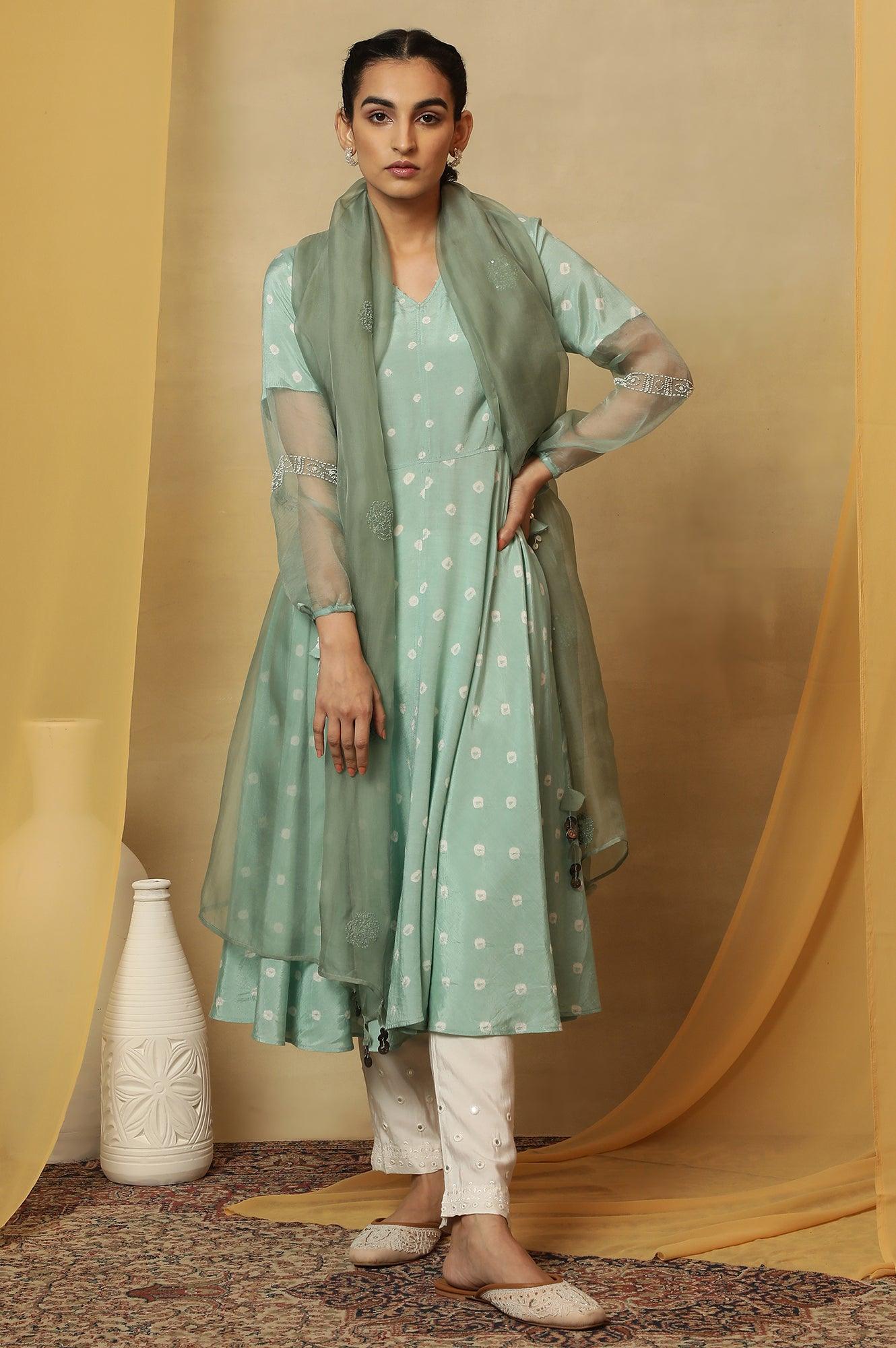 Blue Solid Silk Organza Drape - wforwoman