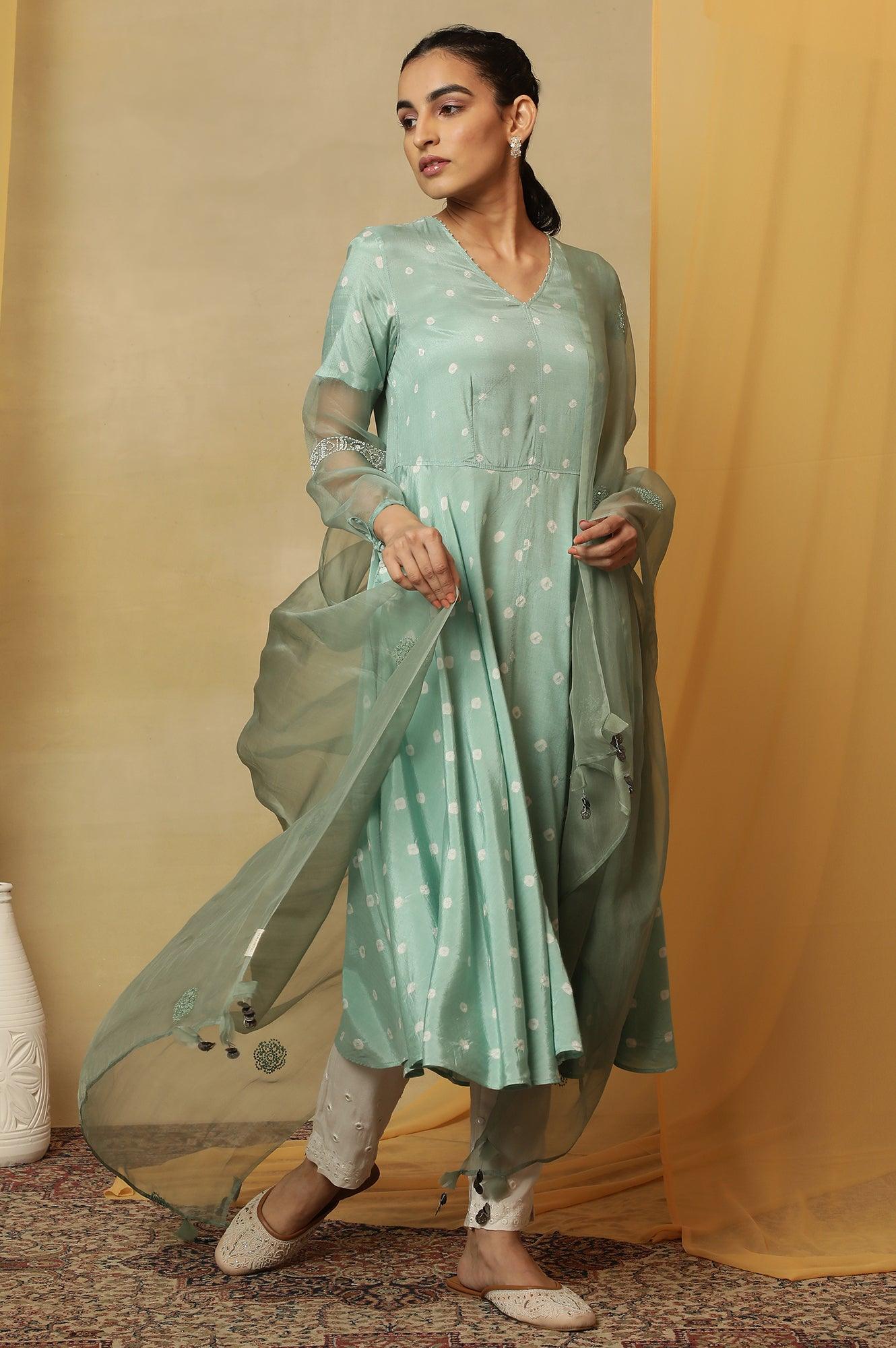 Blue Solid Silk Organza Drape - wforwoman