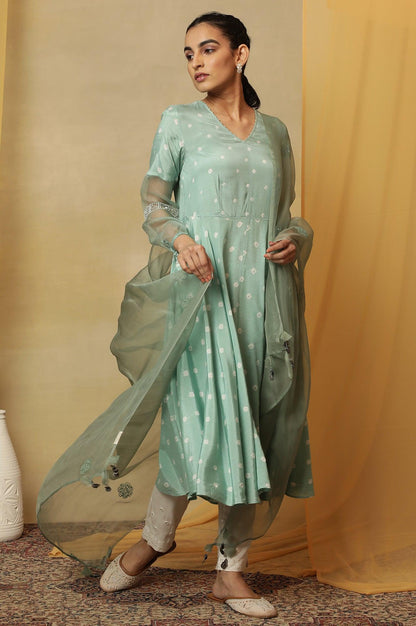 Blue Solid Silk Organza Drape - wforwoman