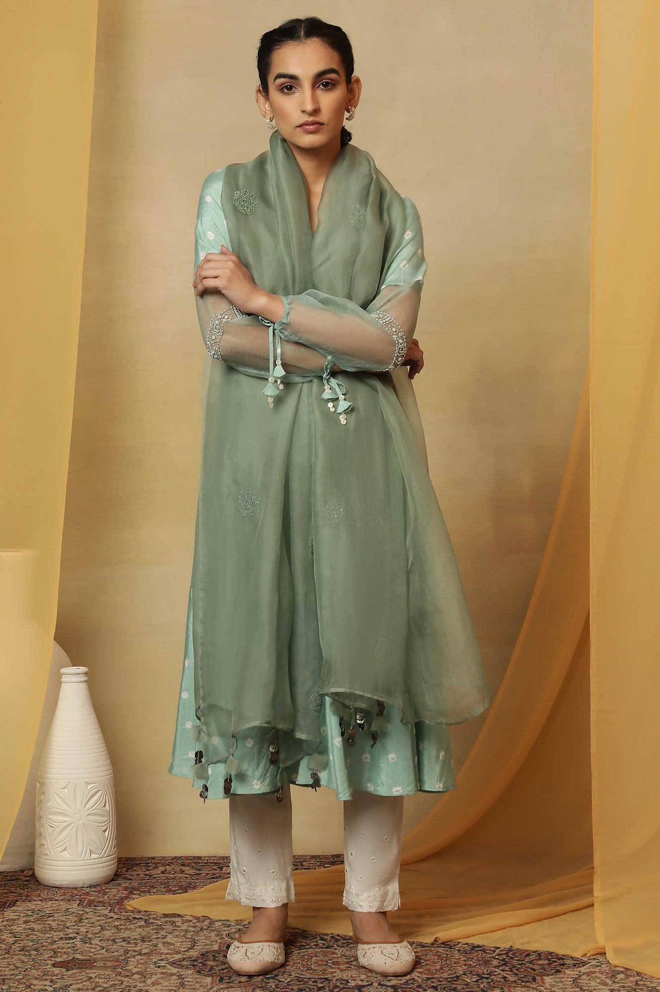 Blue Solid Silk Organza Drape - wforwoman