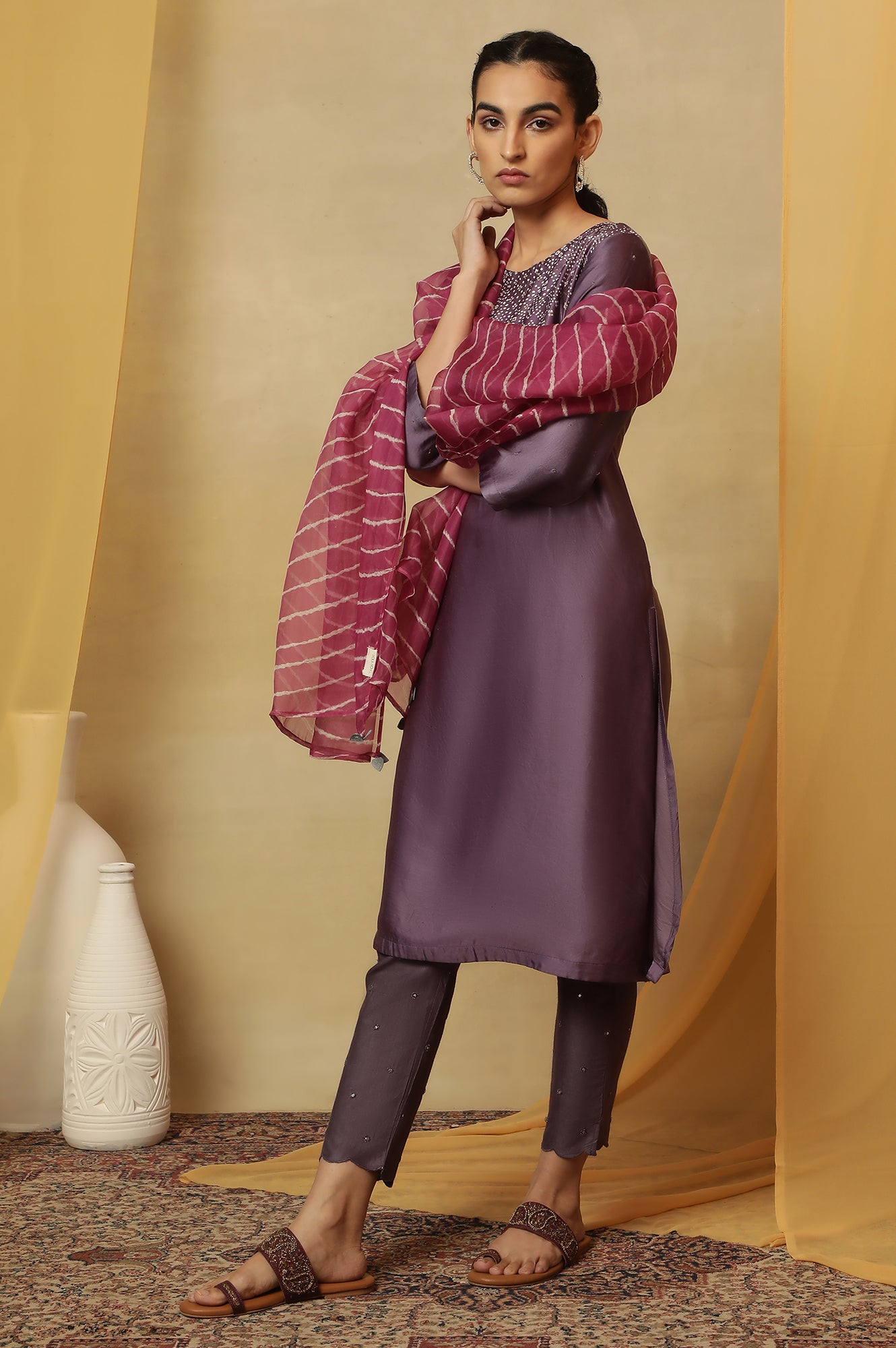 Fuschia Shibori Silk Organza Dupatta