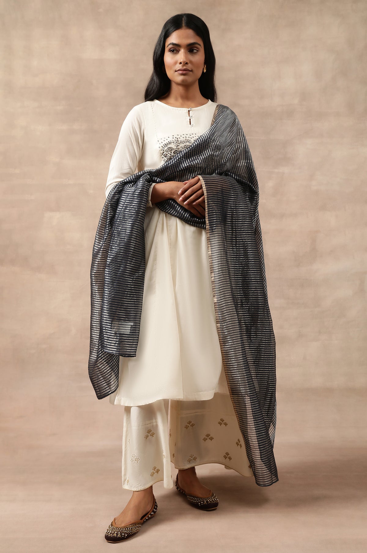 Medieval Blue Silk Tissue Stripe Drape - FS