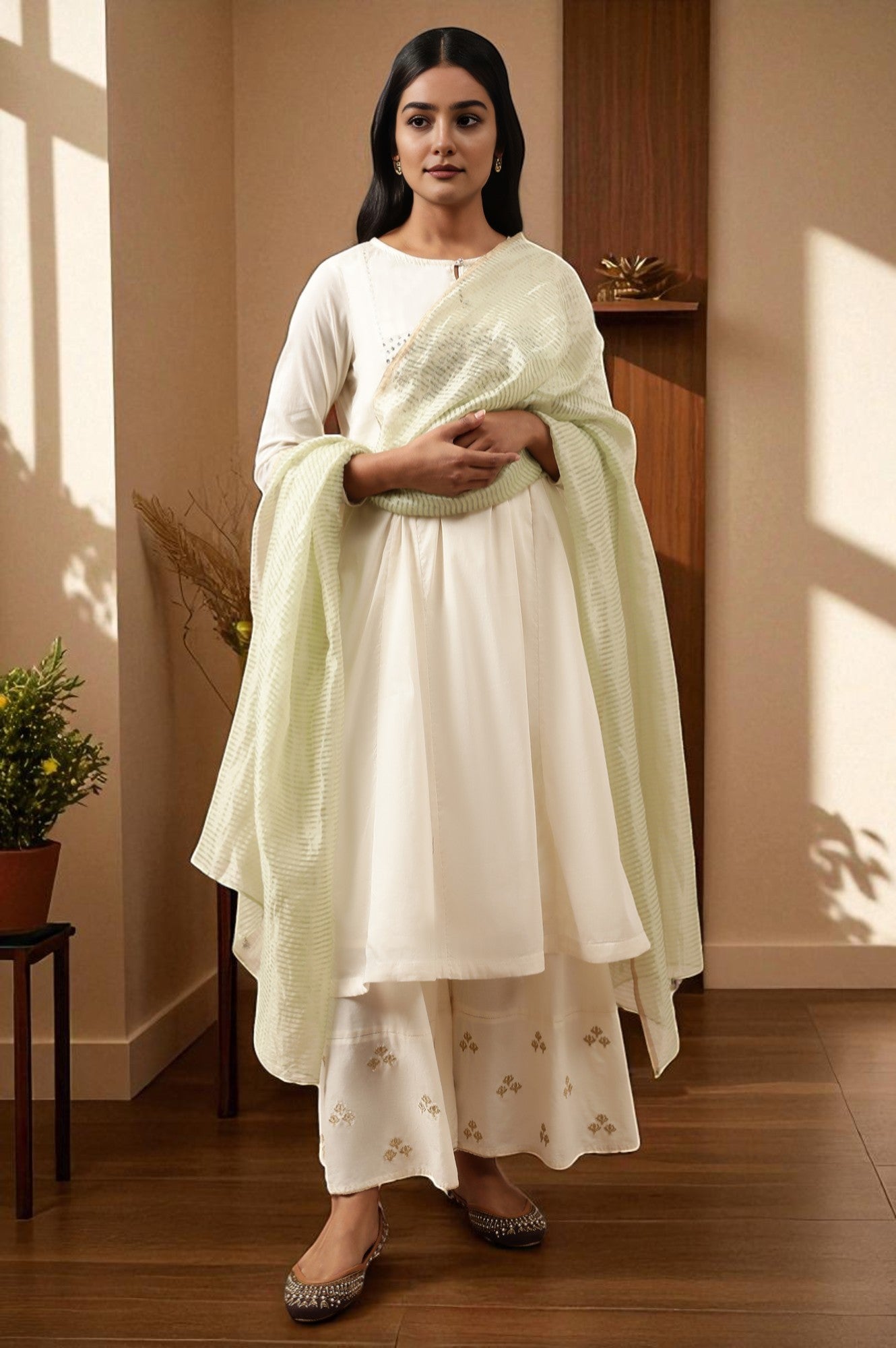 Green Woven Silk Tissue Drape