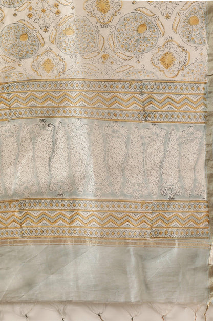 Ecru Printed Cotton Silk Drape - wforwoman