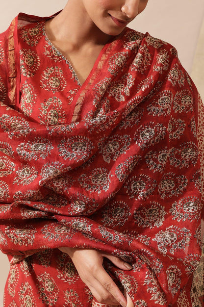 Red Printed Cotton Silk Drape - wforwoman
