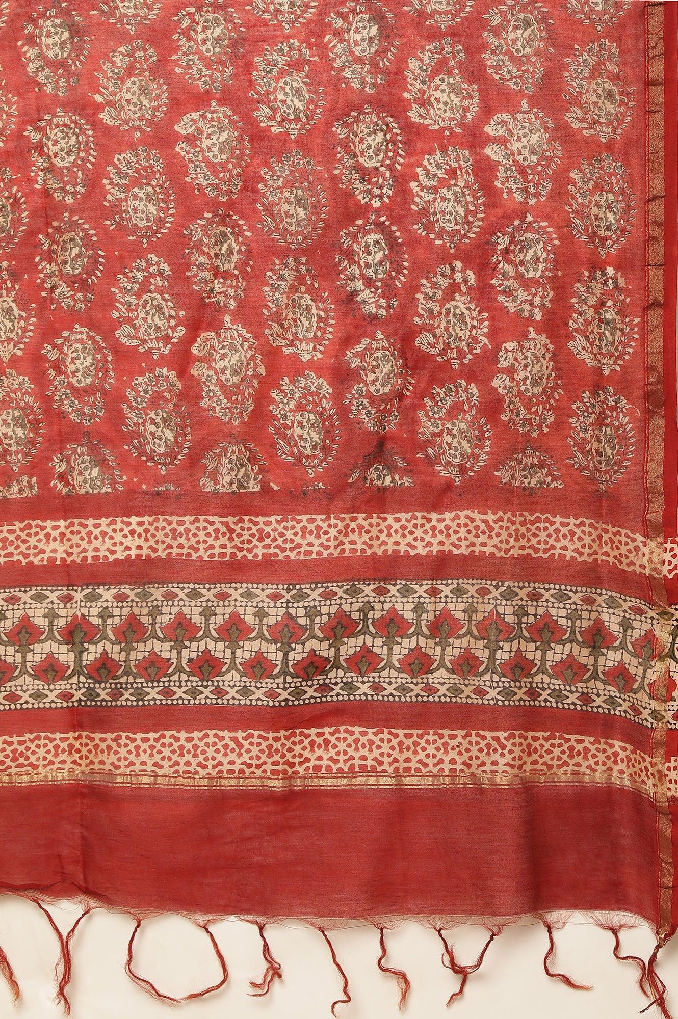 Red Printed Cotton Silk Drape - wforwoman