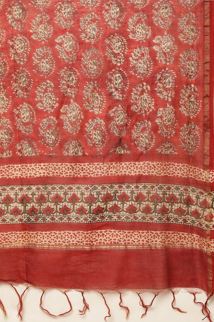 Red Printed Cotton Silk Drape - wforwoman