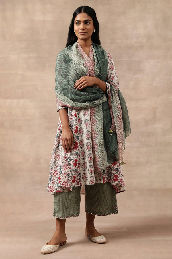 Green Printed Organza Drape