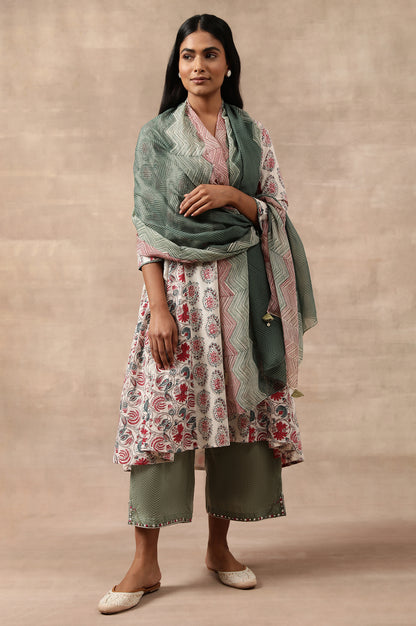 Green Printed Organza Drape