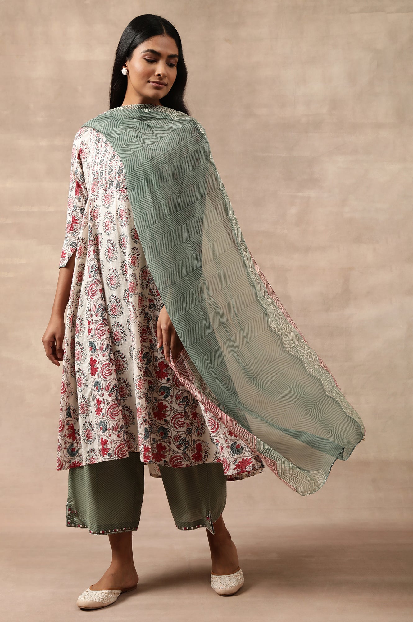 Green Printed Organza Drape