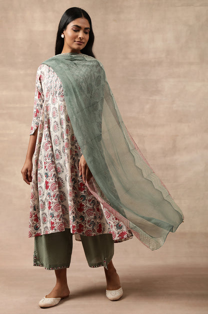 Green Printed Organza Drape
