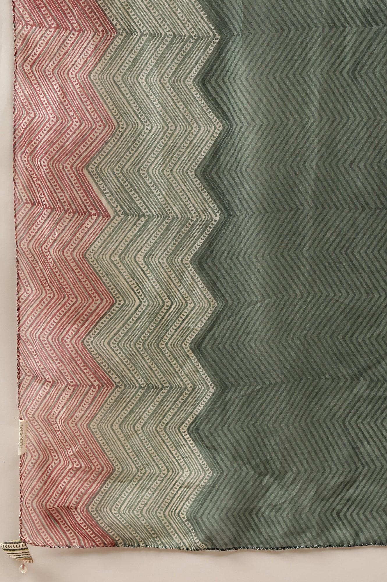 Green Printed Organza Drape - wforwoman