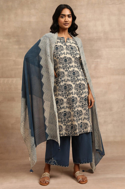 Indigo Printed Georgette Drape - wforwoman